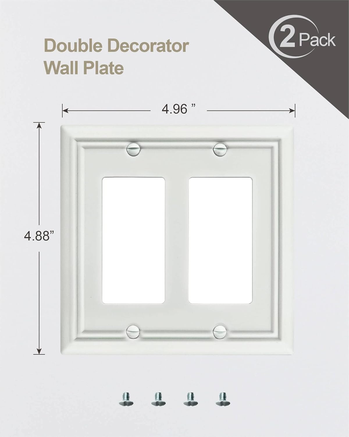 Double Decorator Wall Plates for Dimmer Switch, GFCI Outlet and Receptacal, Metal Outlet Covers and Switch Plates, Off White Finish, 2 Pack, 4.96''*4.88'', Midsize