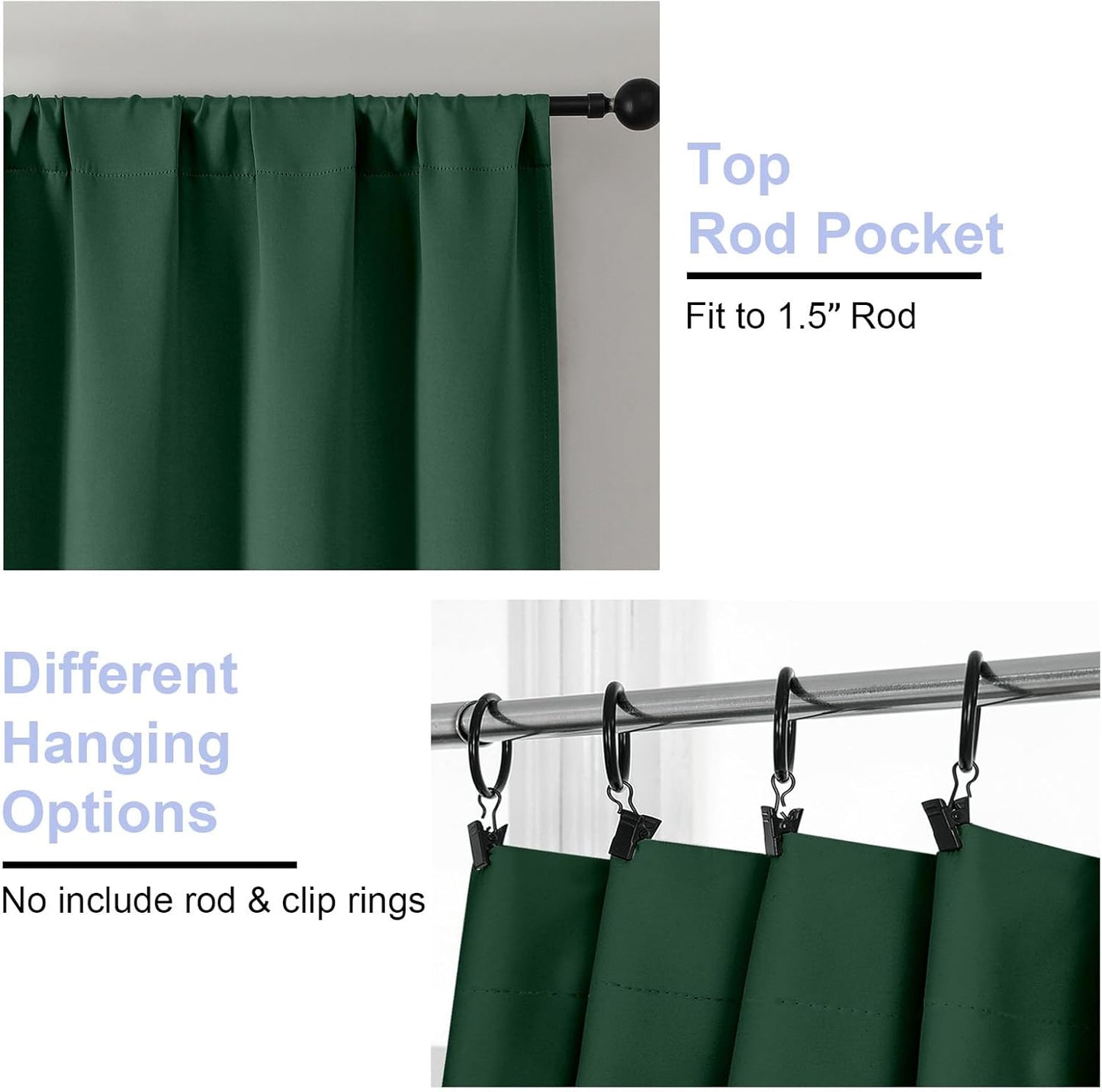 Simplebrand Ava Ever Green Blackout Curtains for Bedroom 84 Inch Length 2 Panels Set, Solid Thermal Insulated Privacy Living Room Window Treatment Curtains Blackout Drapes, W50 x L84 Inch, Ever Green