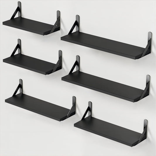 AMADA HOMEFURNISHING Wall Shelves Set of 6, Wood Floating Shelves for Decor, Rustic Farmhouse for Bedroom, Bathroom Storage, Book Shelves for Living Room, Black