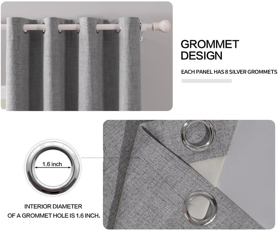 MIULEE Linen Texture Curtains for Bedroom Solid 100% Blackout Thermal Insulated Grey Curtains Grommet Room Darkening Drapes Luxury Decor for Living Room Nursery 52x63 Inch (2 Panels)