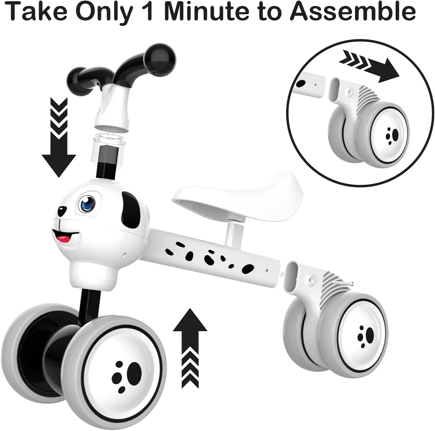 YGJT Baby Balance Bike Toys for 1 Year Old, Birthday Gifts for Boys and Girls, Silent Wheels & Non-Pedal Baby Walker Riding Toys for 10-36 Months Toddlers, Kids First Bike Gifts Spotty Dog
