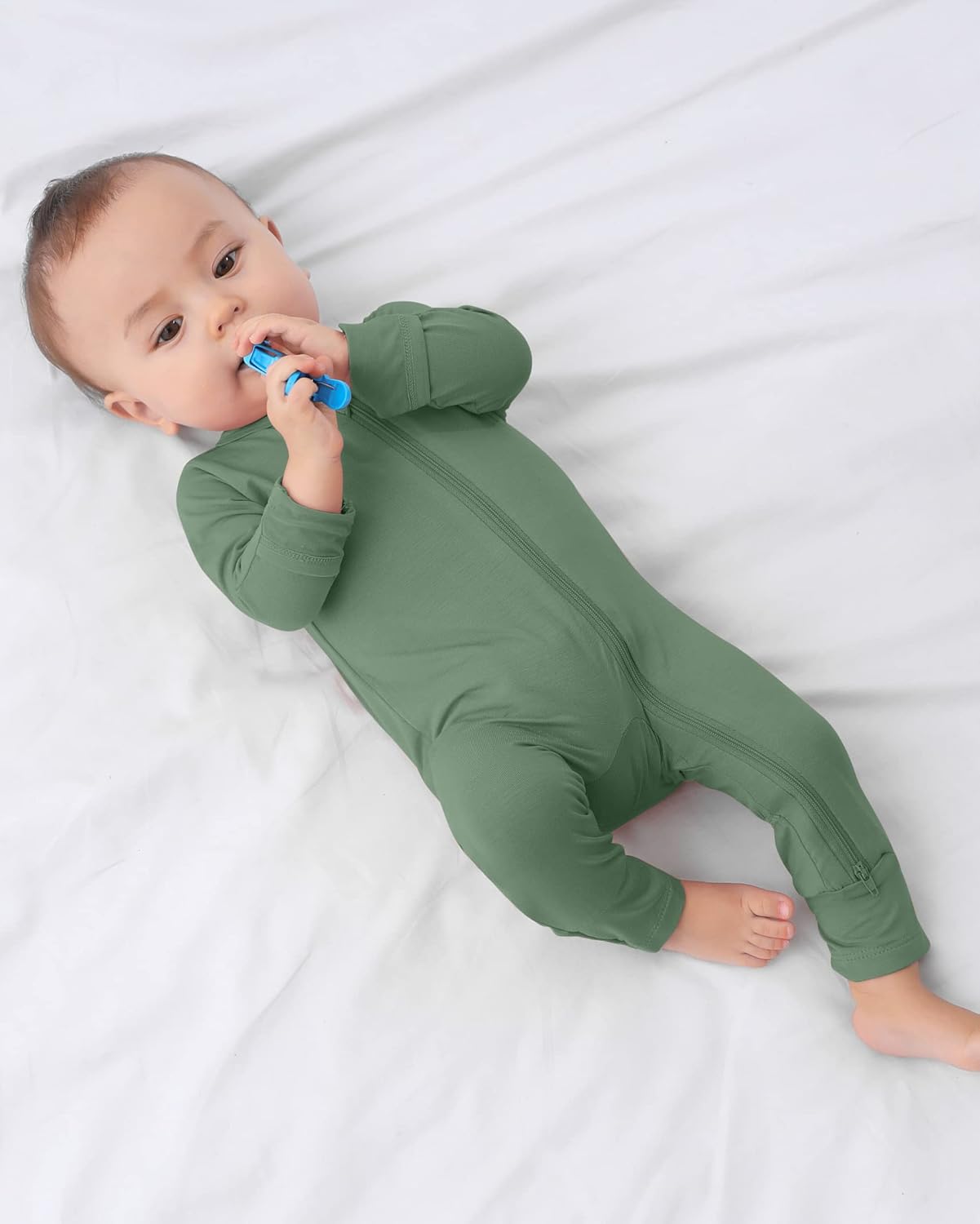 GUISBY Baby Pajamas with Mitten Cuffs - 3Pcs Girls Boys 2 Way Zipper Long Sleeve Rayon Sleepers