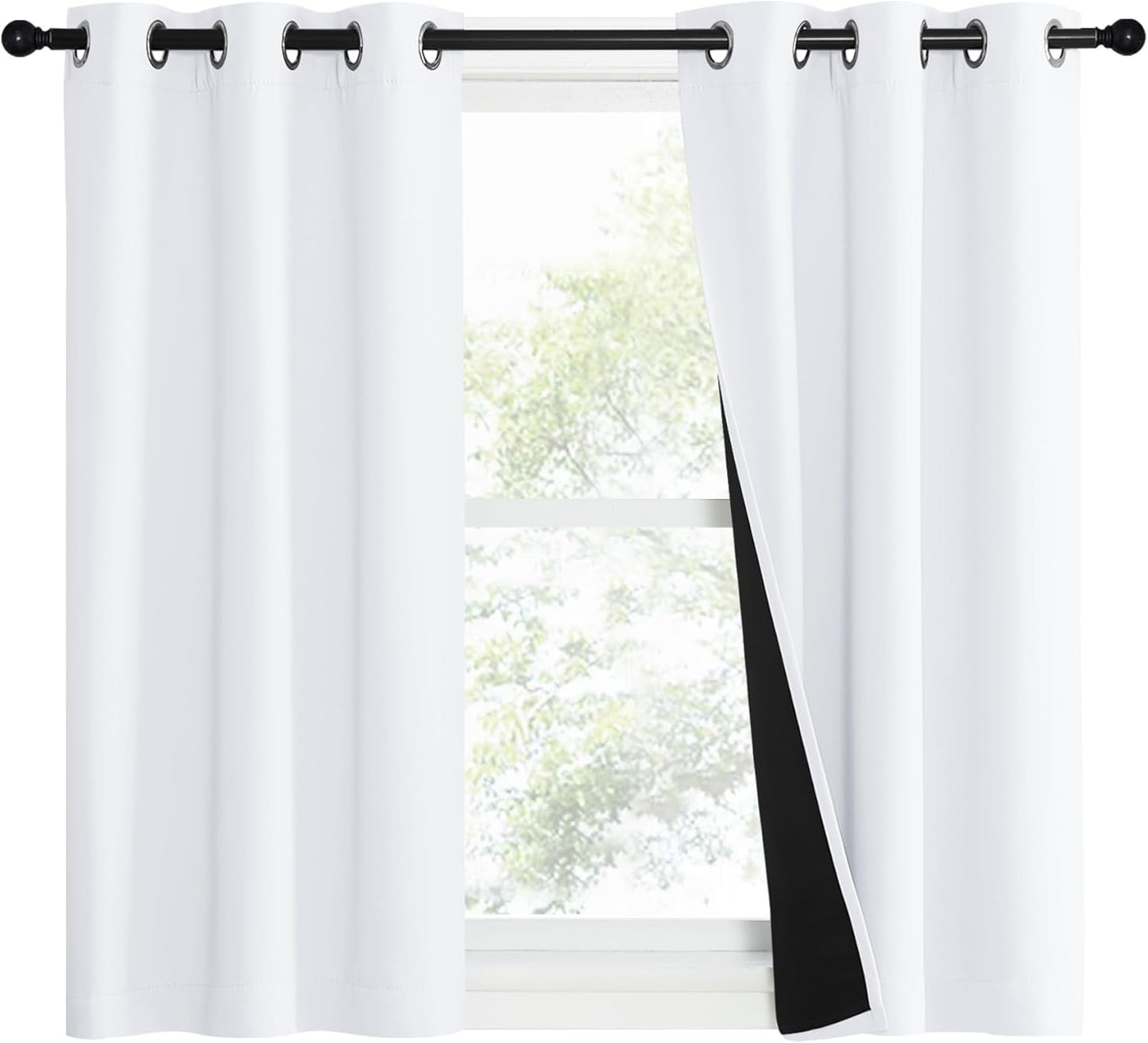 NICETOWN Pure White 100% Blackout Lined Curtains, 1 Pair, 37" Width x 50" Length Each Panel, 2 Thick Layers Narrow Wide Window Treatment Panels Thermal Insulated Drapes for Kitchen Small Window