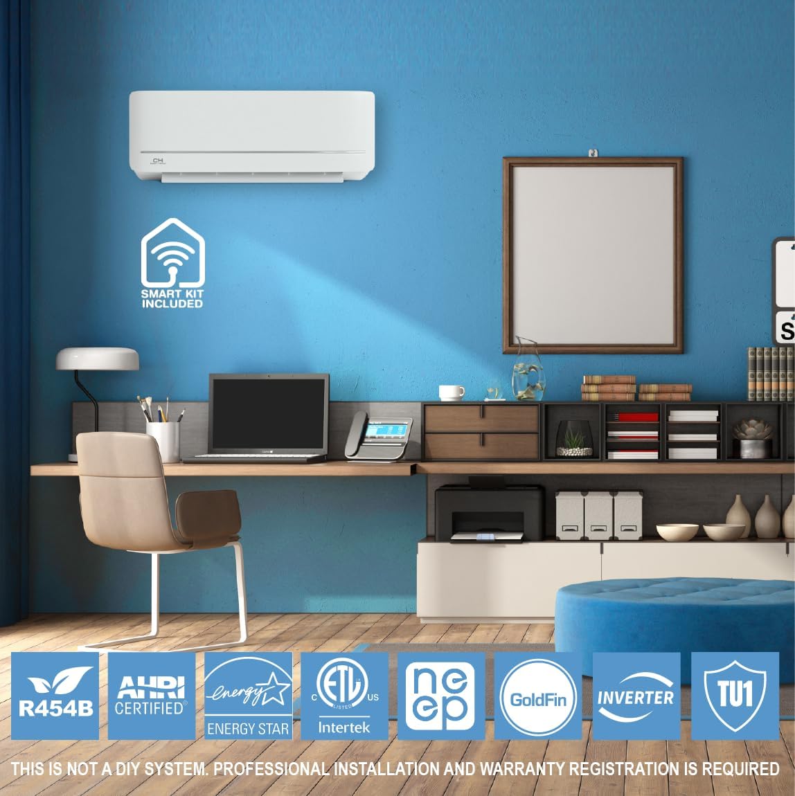 Cooper & Hunter 18,000 BTU, 230V 19 SEER Ductless Mini Split AC/Heating System Pre-Charged Inverter Heat Pump with 16ft Installation Kit