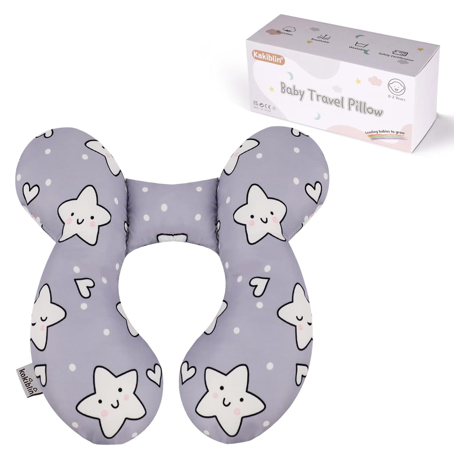 KAKIBLIN Baby Neck Pillow,Upgraded Baby Support Pillow, Head Pillow,Travel Pillow for Car Seat,Pushchair,Travel (Star)
