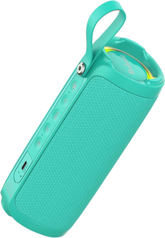 Bobtot Portable Bluetooth Speaker, IPX6 Waterproof Speaker with Punchy Bass, 15W Loud Sound, RGB, 15H Playtime, Dual Pairing for Party, Camping, Beach, Green