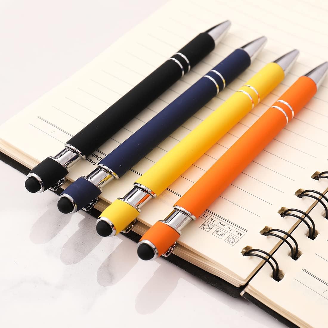 Ballpoint Pen with Stylus Tip, Soft Touch Click Metal Pen, 1.0mm Medium Point, Black Ink, 12 Count(Orange)