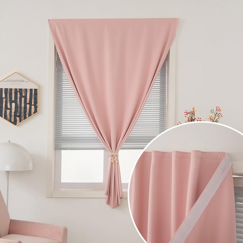 Self Adhesive Blackout Curtains- Stick on Curtains Shades Window Blinds Curtains No Rod Needed Easy to Hang Curtain, Use for Bedroom, Living Room,Roman Shades, 59" W X 84" L, Pink, 1 Panel