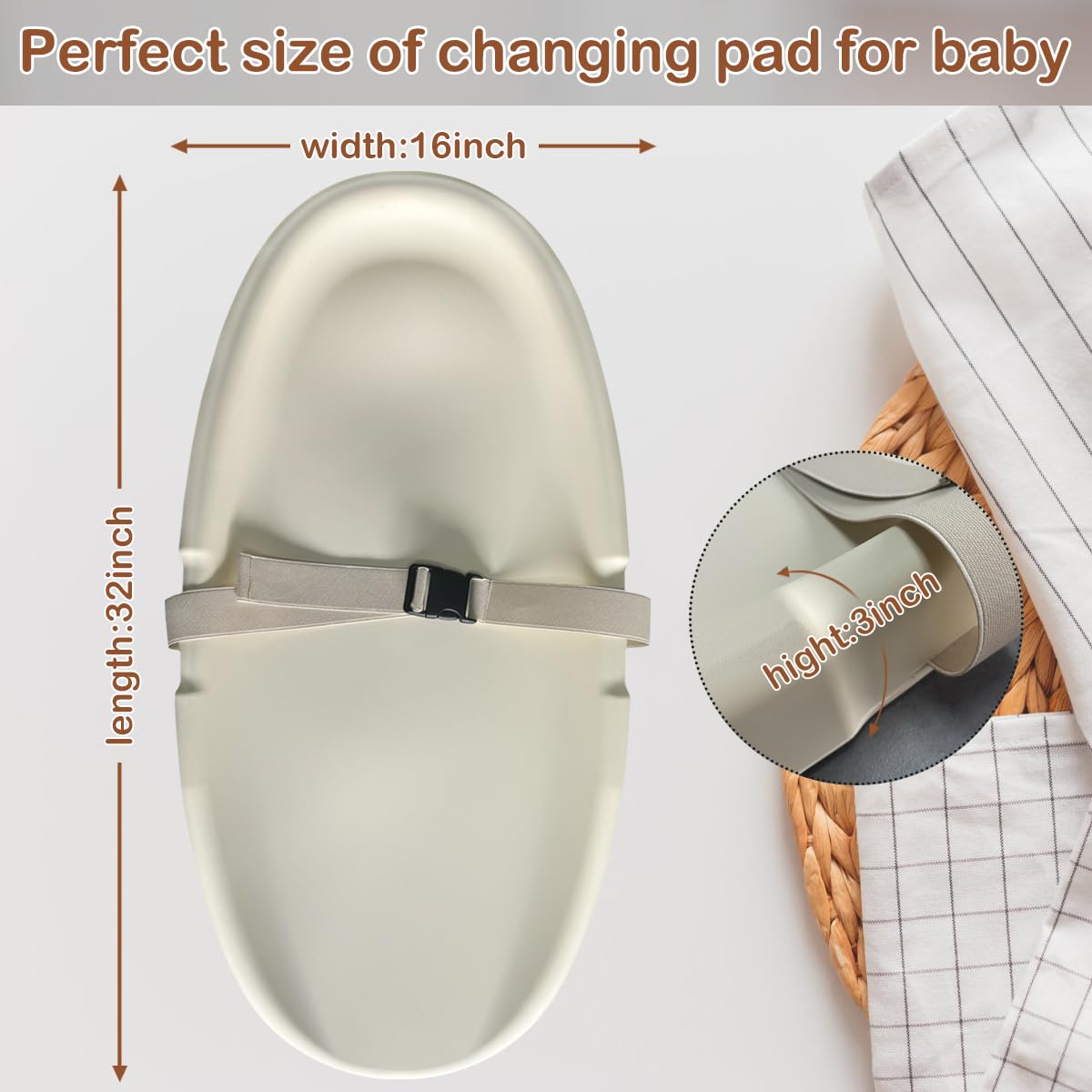 Baby Changing Pad,Waterproof Easy to Clean,PU Foam Changing Pad on Table Topper for Changing Diaper and Dresser (Grey)