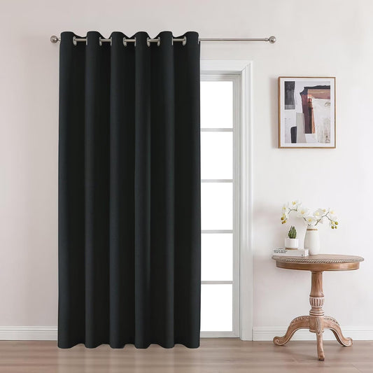 Joydeco Blackout Curtains 108 Inches Long, Extra Long Curtains 108 Inch Length 1 Panel for Bedroom, Thermal Insulated Linen Black Out Curtains with Grommets(100x108, Black)