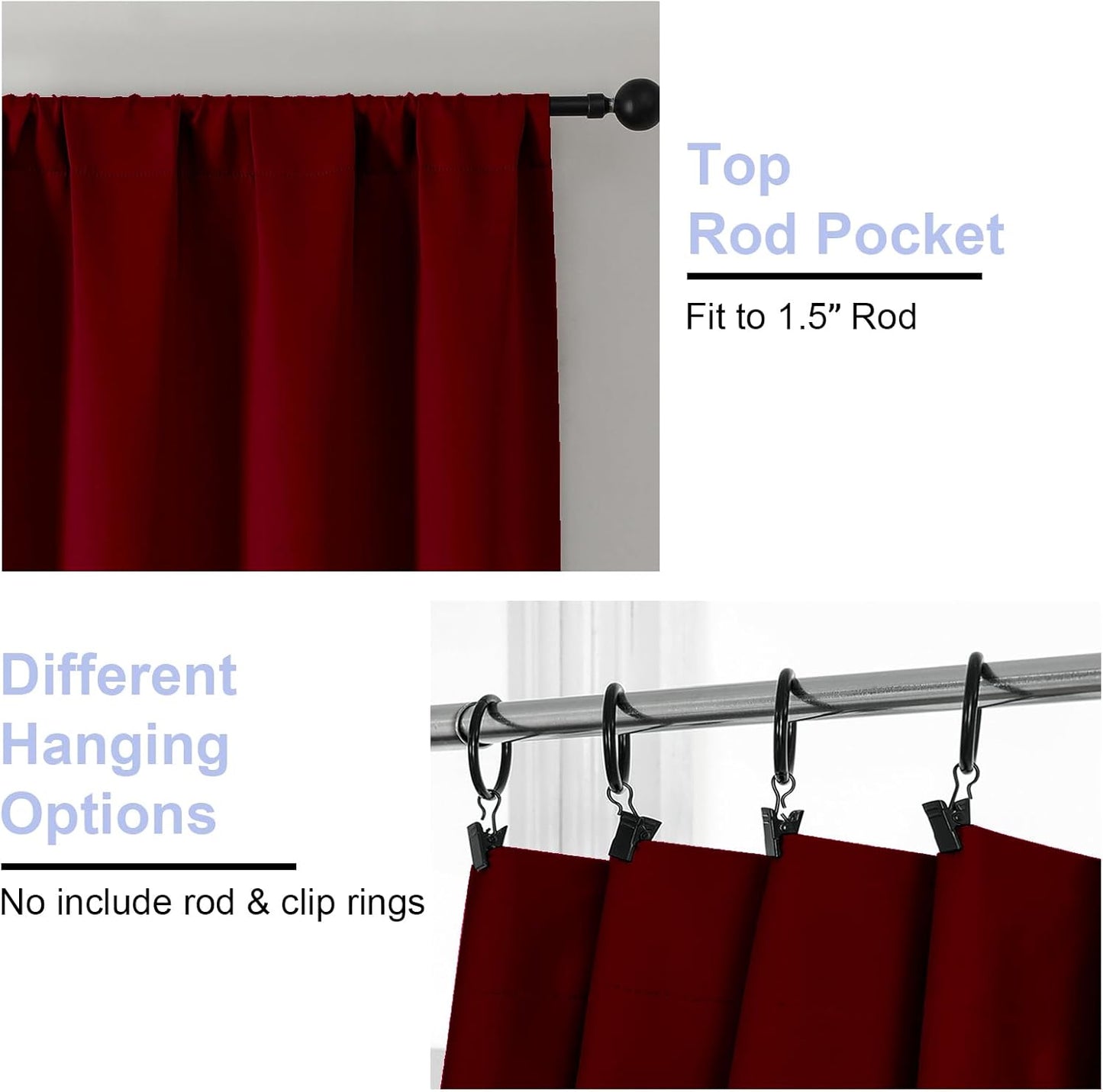 Simplebrand Ava Red Blackout Curtains for Bedroom 72 Inch Length 2 Panels Set, Privacy Thermal Insulated Rod Pocket Door Window Curtains for Patio French Door Front Door, W40 x L72 Inch, Red