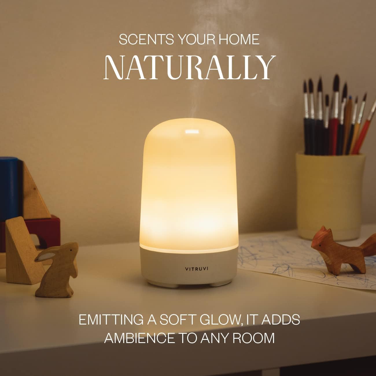 Vitruvi Glow Ultrasonic Essential Oil Diffuser | Aromatherapy Diffuser for Home, Kids Room, Room Decor (100 ml) White