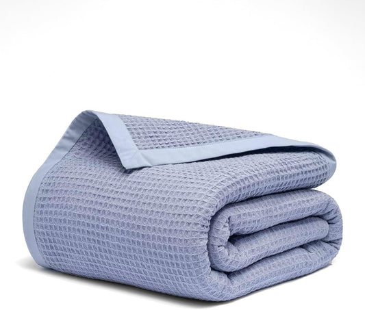Salt Earth GOTS Certified 100% Organic Cotton Throw Blanket, 60" X 80" Waffle Blankets & Throws for Bed, Throw Blanket for Couch,Modern and Cozy Blanket, All Seasons, Comfy Soft Blanket(Powder Blue)