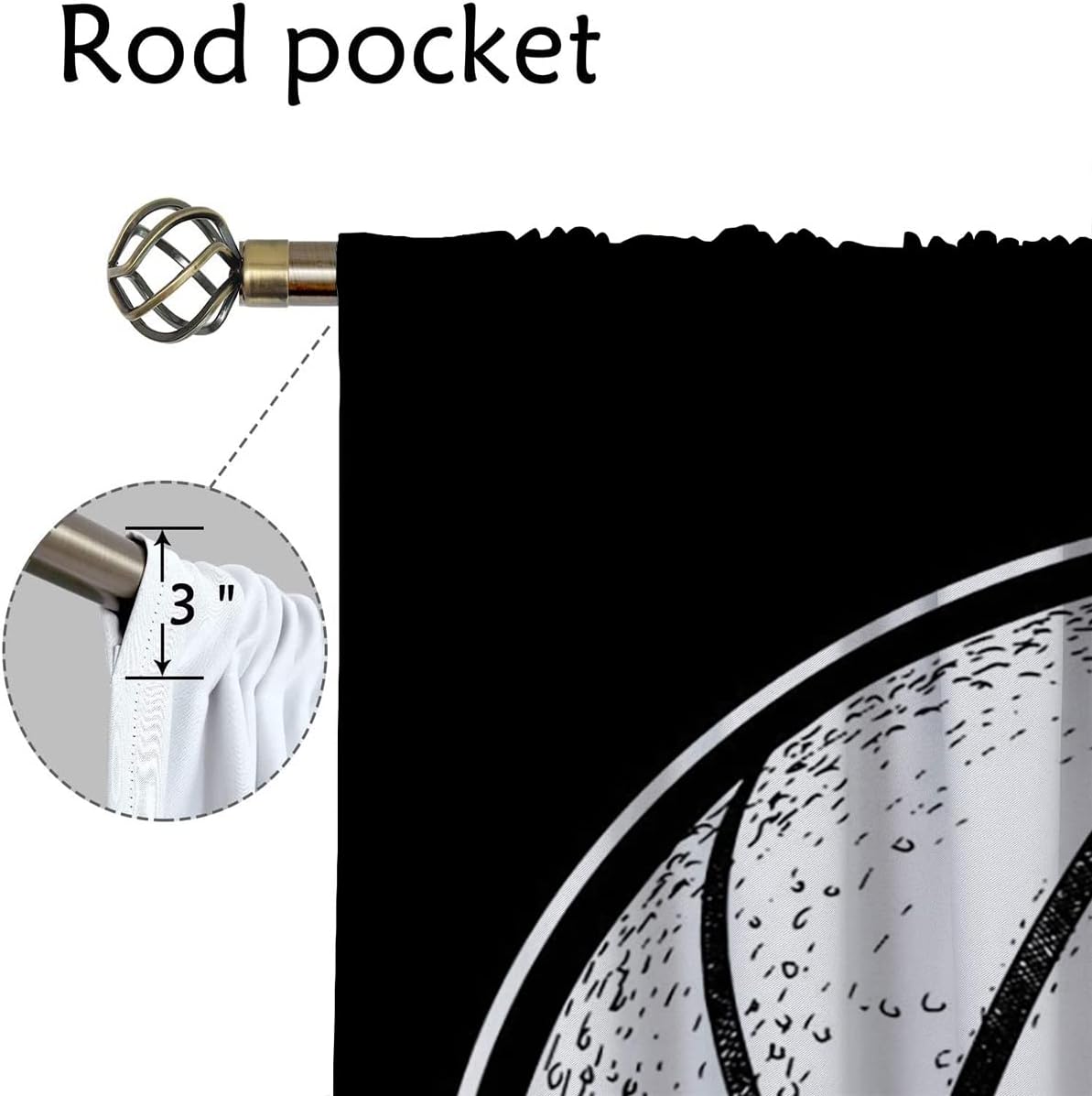 Basketball Blackout Curtains for Boy Girl Room Darkening Decor,Sport Theme and White Motto Dark Background Bedroom Living Room Home Rod Pocket Thermal Insulated Window Curtain/Drapes Panel,42x63 Inch…