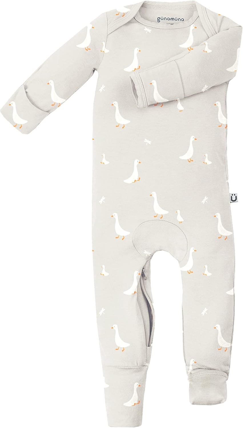 GUNAMUNA Unisex Baby Toddler Ultra-Soft Convertible Pajama, Footie or Romper Sleeper with Diaper Zipper, Newborn to 24 Months