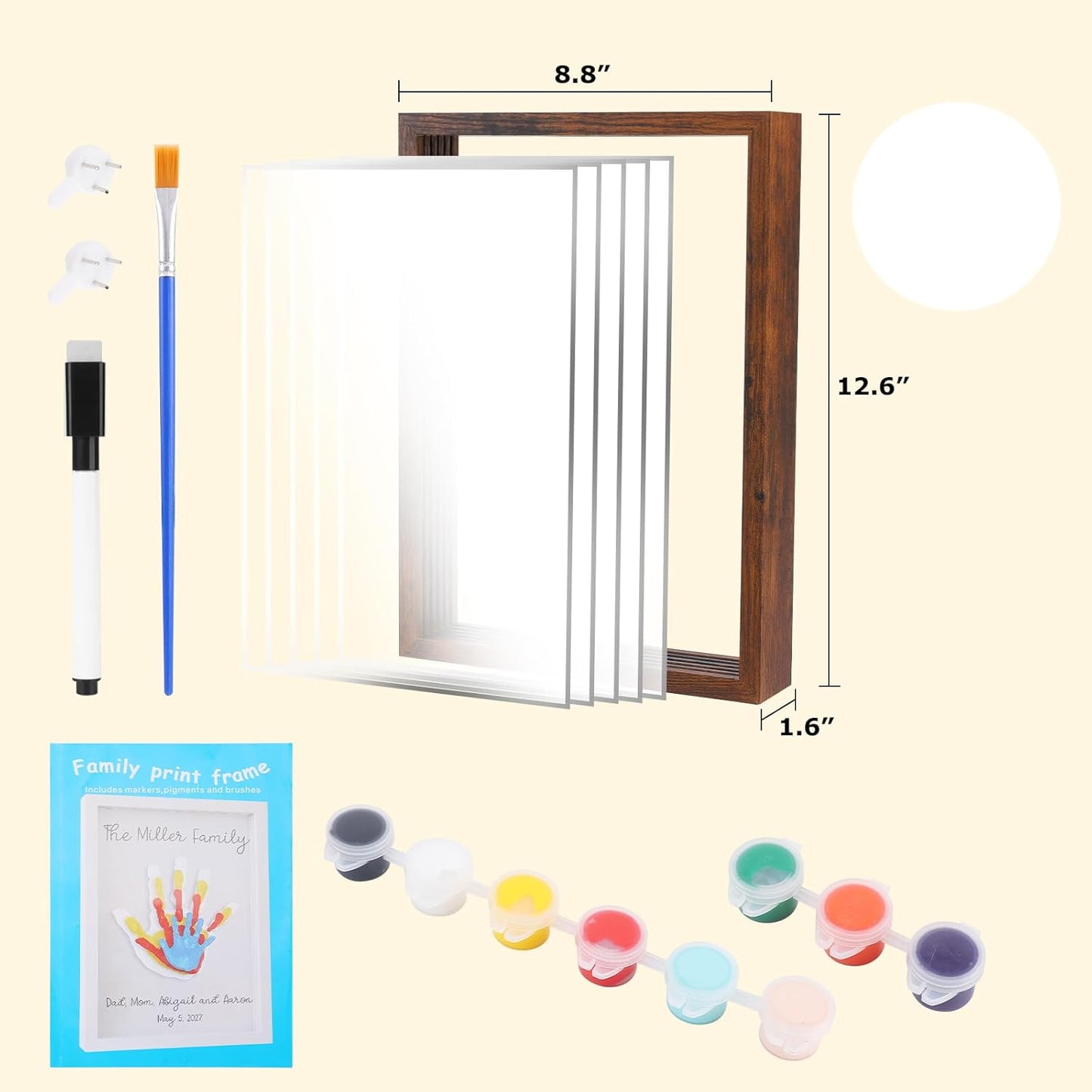 Family Handprint Kit,DIY Colorful Craft Keepsake Art Baby Newborn Hand and Footprint Wooden Frame for Home Decor New Mother Gifts Set(5 Sheets with 8 Colors) (Black)