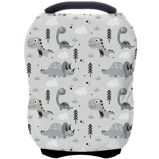 Car Seat Covers for Babies - Multi- use Nursing Carseat Canopy, Breastfeeding Covers, Baby Shower Gifts for Boys and Girls (Grey Dinosaur)