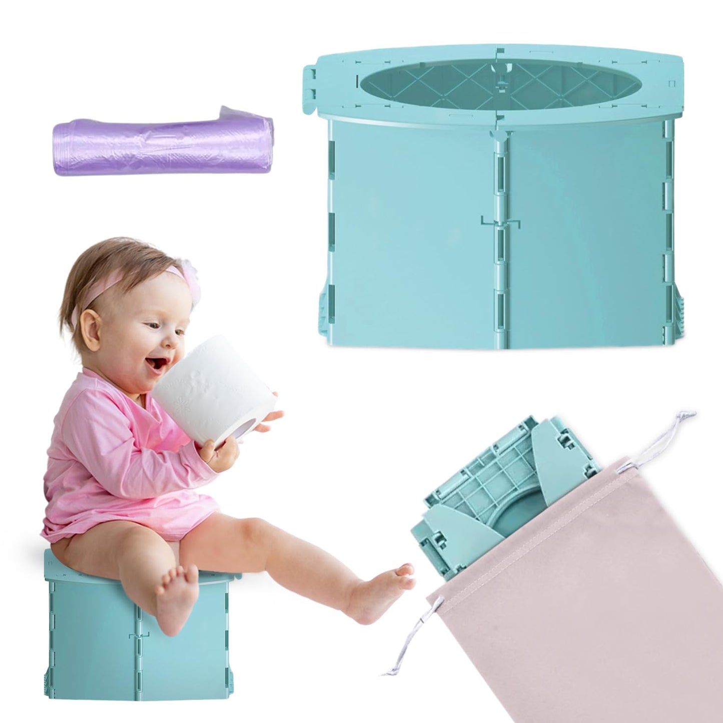 Teo - Portable Toddler Travel Potty – Foldable, Lightweight, Leak-Proof Toilet for Kids with Travel Bag & Disposable Liners – Compact Potty Chair for Home & On-The-Go Use (Sailboat Blue)