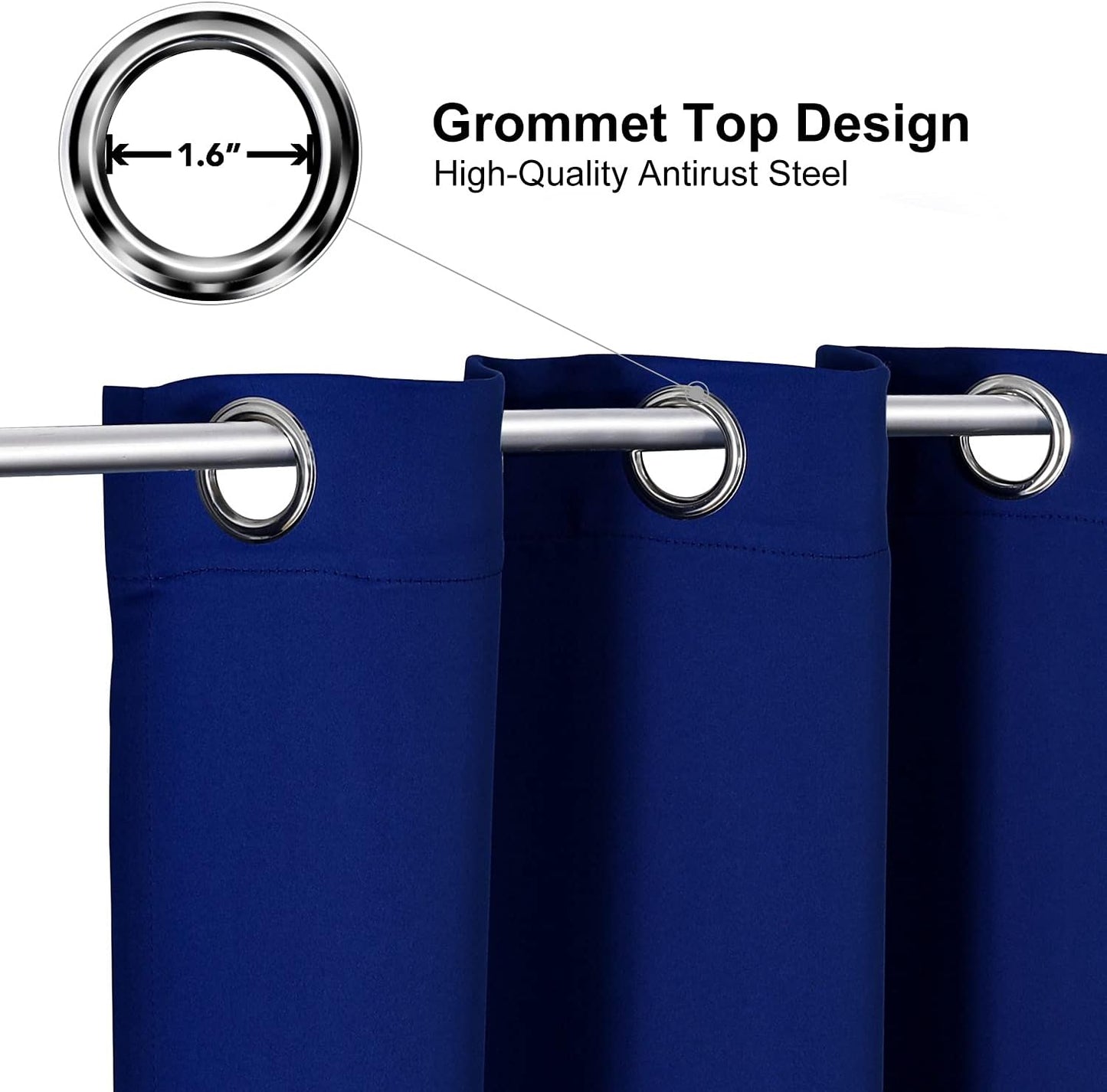 ChrisDowa Grommet Blackout Curtains for Bedroom and Living Room - 2 Panels Set Thermal Insulated Room Darkening Curtains (Royal Blue, 52W x 45L)