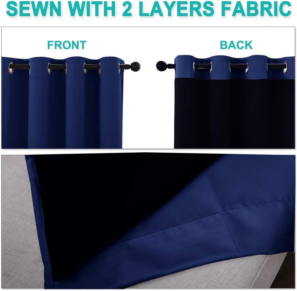 NICETOWN 100% Blackout Curtain Set, Royal Blue, 37W x 40L, 2 PCs, Thermal Insulated & Energy Efficiency Window Draperies for Guest Room, Full Shading Panels for Shift Worker and Light Sleepers