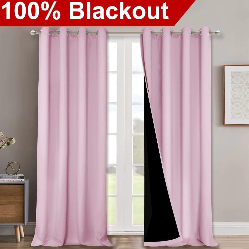 NICETOWN 100% Blackout Window Curtain Panels, Heat and Cold Blocking Drapes with Black Liner for Nursery, 120" Thermal Insulated Draperies (Lavender Pink, 2 Pieces, 52" Wide Each Panel)