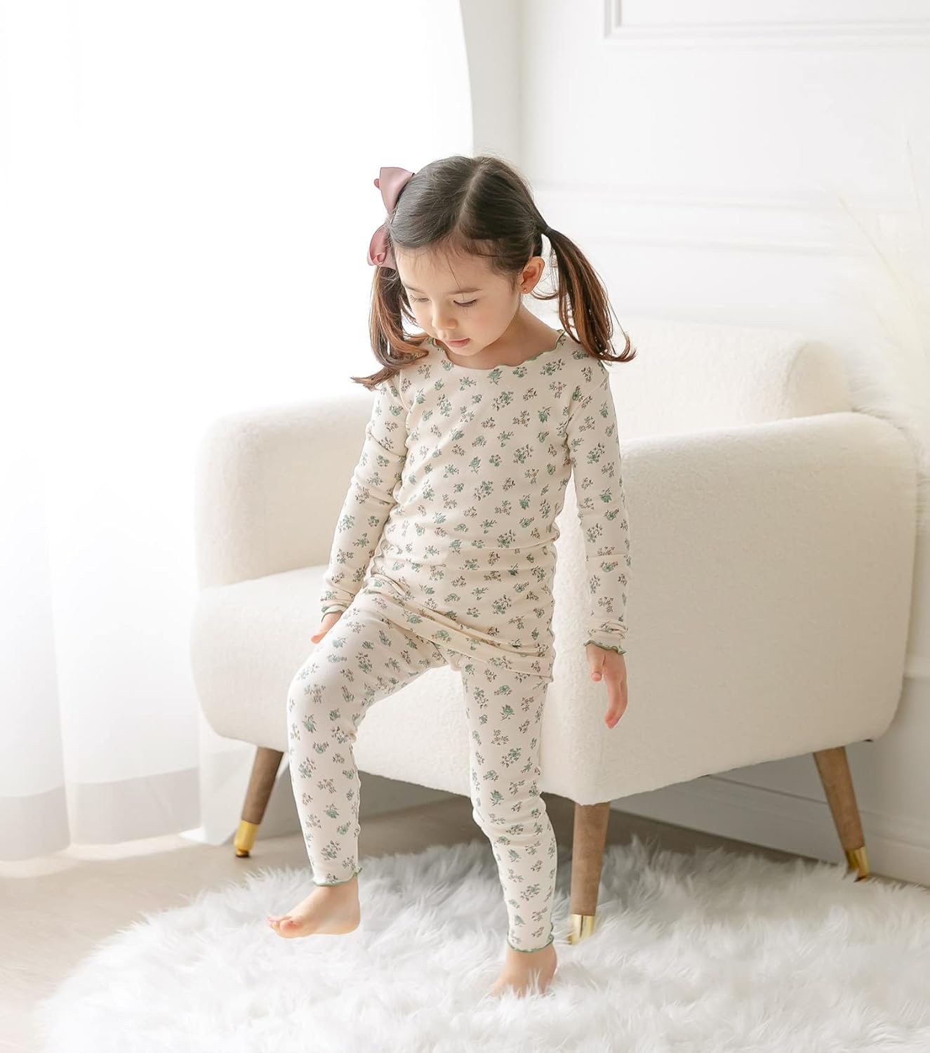 AVAUMA Baby Boy Girl Pajama Set 6M-7T Kids Cute Toddler Snug fit Flower Pattern Design Pjs Cotton Sleepwear Ruffled Shirring