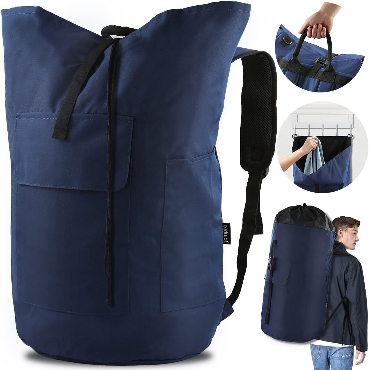 Laundry Bag Backpack, 125L Extra Large Travel Laundry Bags with Shoulder Straps, Adjustable & Extendable Design, Laundry Hamper Bag with 3 Pockets for Laundromat, College, Travel, Camping