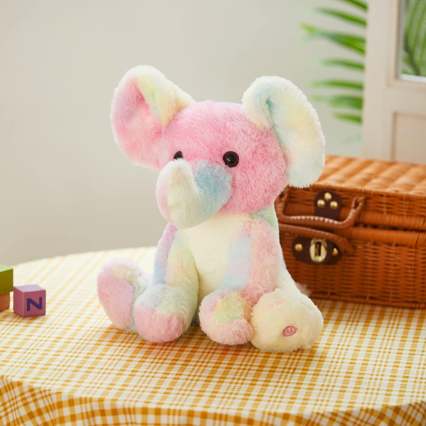 Glow Guards 12'' Musical Light up Rainbow Elephant Stuffed Animal,LED Singing Soft Wildlife Animal Plush Toy with Night Lights&Lullaby,Birthday Children's Day Hoilday Gift for Toddler Kids