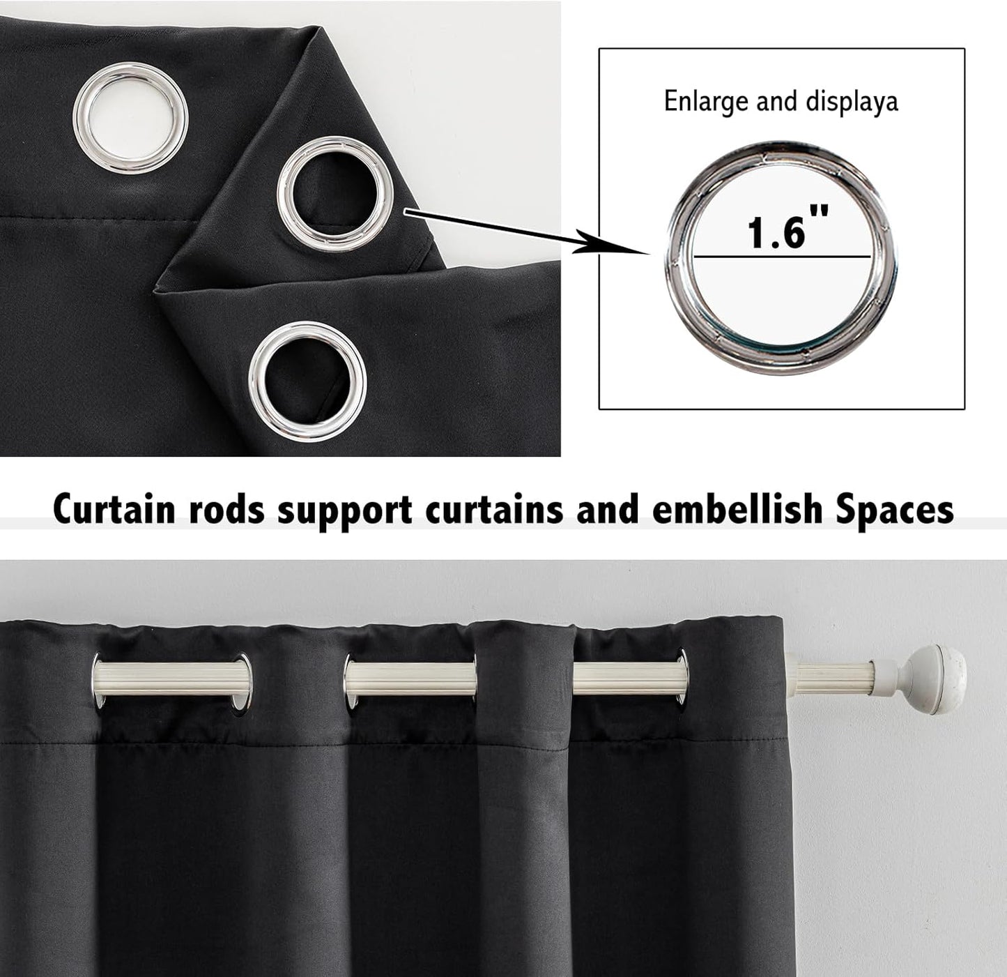 Anytime 100% Blackout Curtain Set, Thermal Insulated & Energy Efficiency Window Draperies for Guest Room, Full Shading Panels for Shift Worker and Light Sleepers（Black, 2 Panels, 52W x 95L）