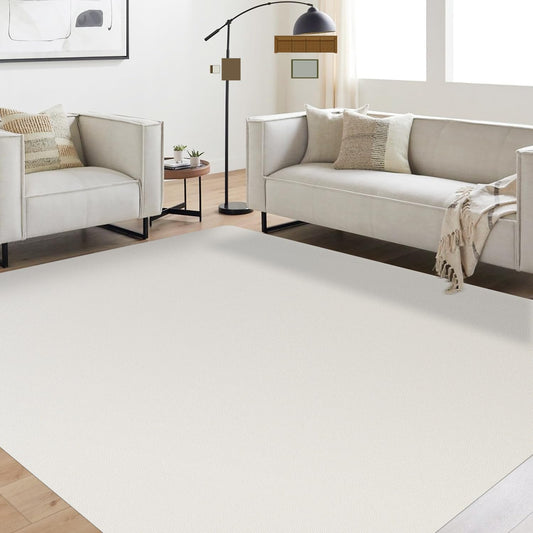 Soft Large Plastic Floor Mat for Living Room, 6'×9' Beige Waterproof Vinyl Area Rug for Baby Spills, Non-Slip Durable Multi-Pupose Floor Cover Protector for High Traffic Areas