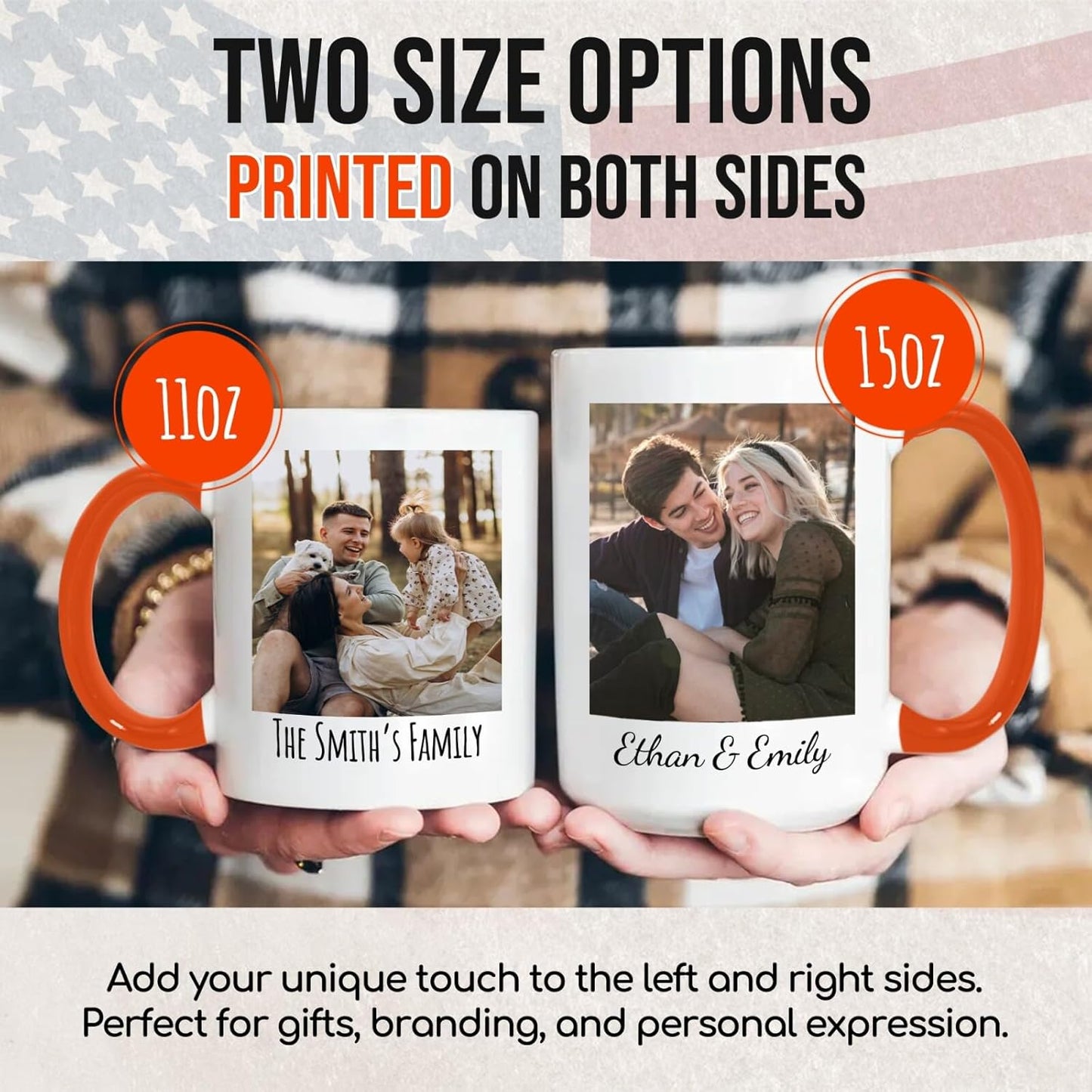 Ship Next Day Custom Mug Design Your Own Photo Text Personalized Picture Gifts for Women Men Customized Gifts Idea Personalized Coffee Mugs 11oz Orange Handle