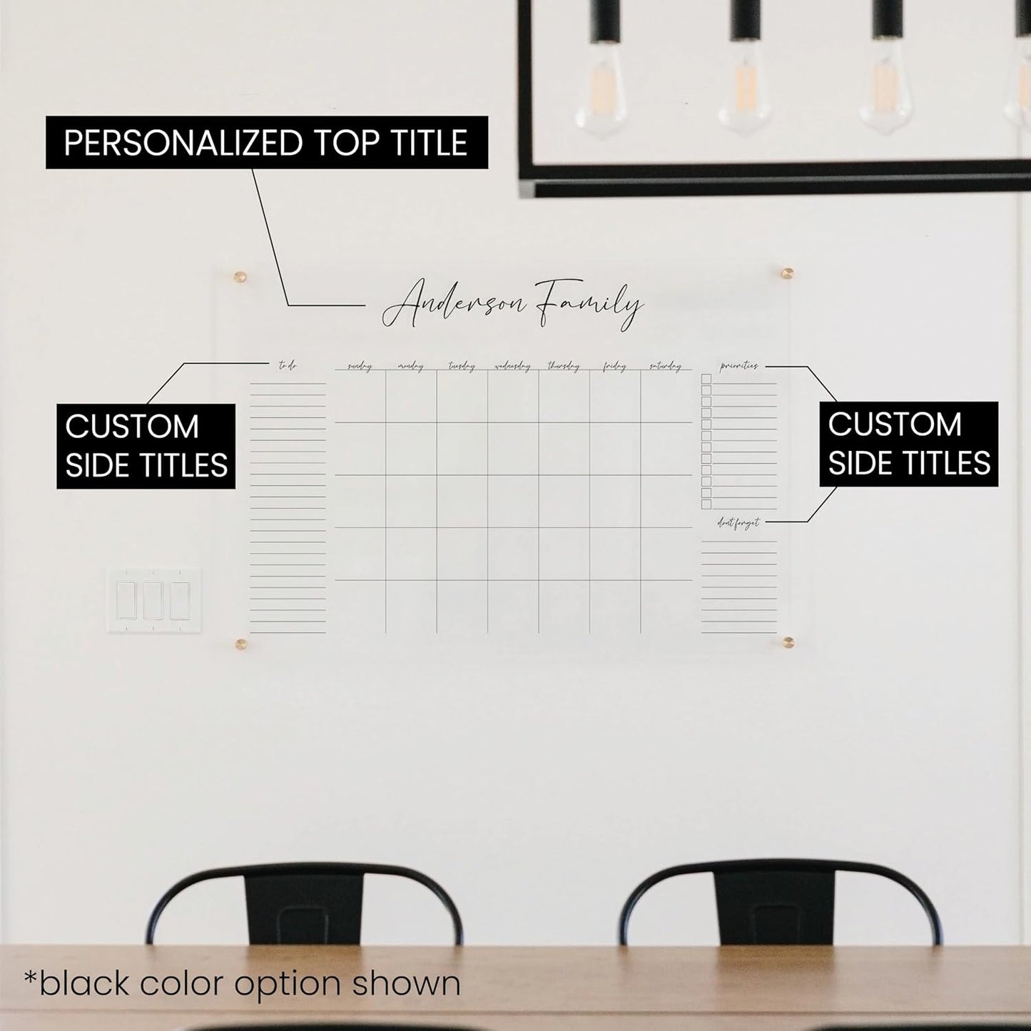 Personalized Clear Acrylic Calendar for Wall, Calendar Whiteboard for Wall, Dry Erase Wall Calendar, Wall Calendar Organizer System for Home (Cursive, White, 23"W x18.5"H)