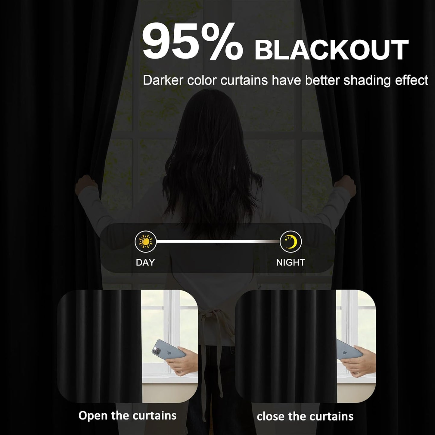 KEQIAOSUOCAI Extra Wide Black Pinch Pleated Curtains 100 x 102, Thermal Insulated Noise Cancelling Living Room Drapes 102 inches Long, Patio Sliding Glass Door Window Curtain 2 Panels