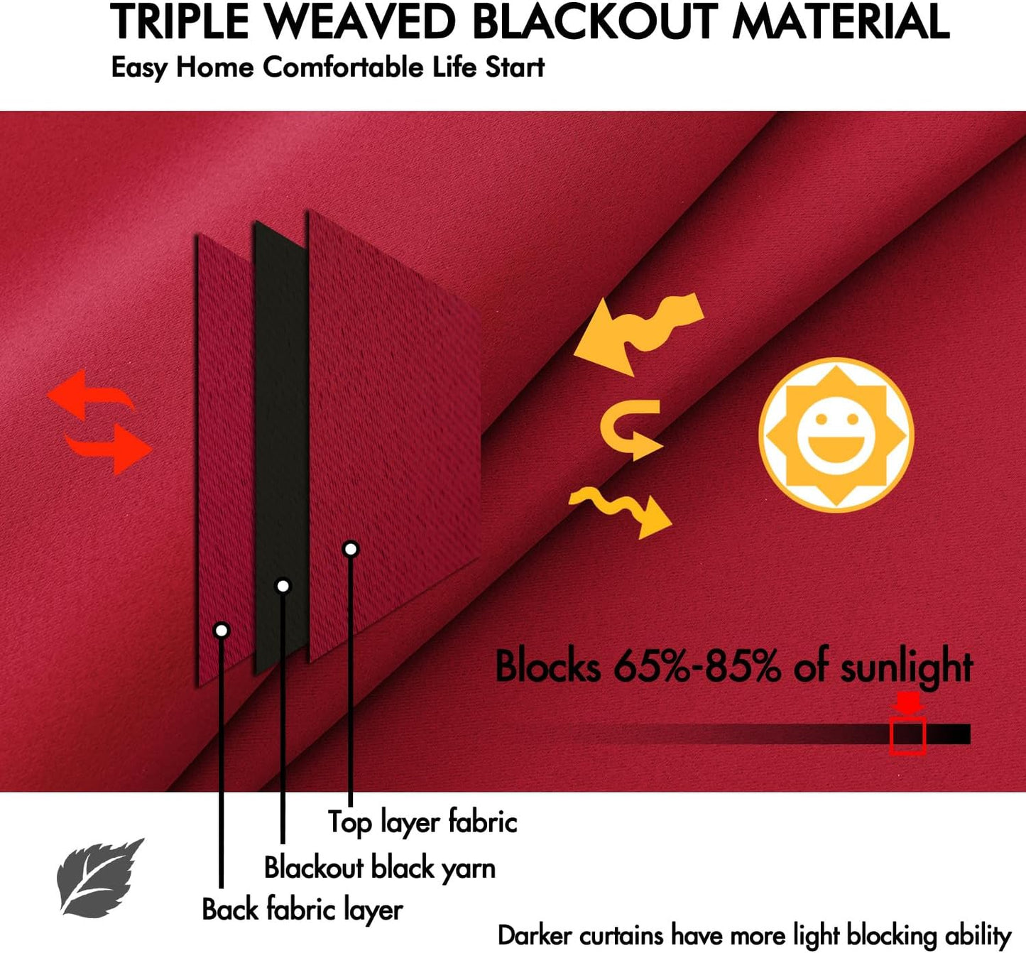 ANRODUO Back Tab Blackout Curtains for Bedroom Living Room, Rod Pocket Pinch Pleated Thermal Insulated Room Darkening Curtains 63 Inches Long 2 Panels, Red, 42 x 63 Inch