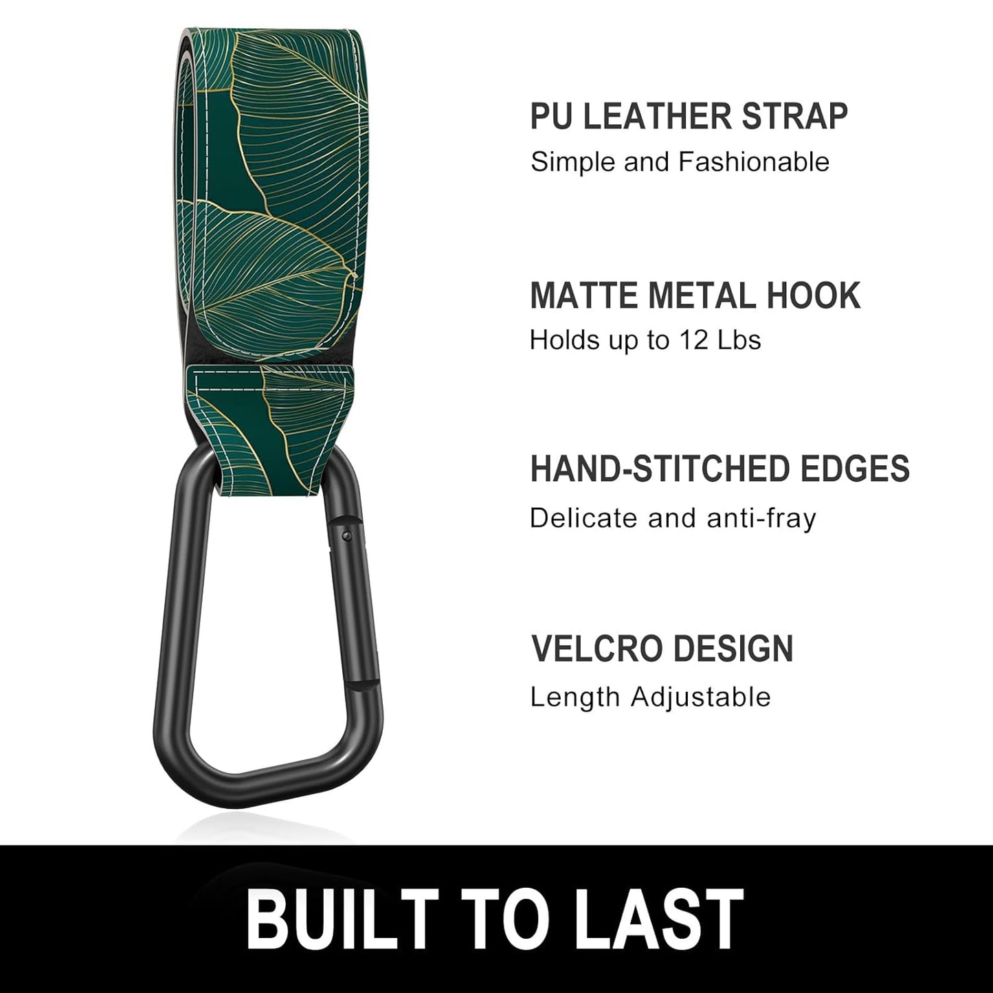 Baby Stroller Hooks for Hanging Bags, Universal Stroller Clips Accessories, Mommy Hook for Diaper Bag, Shopping Cart, Purse, Backpack - 2 Pack, Green Leaf