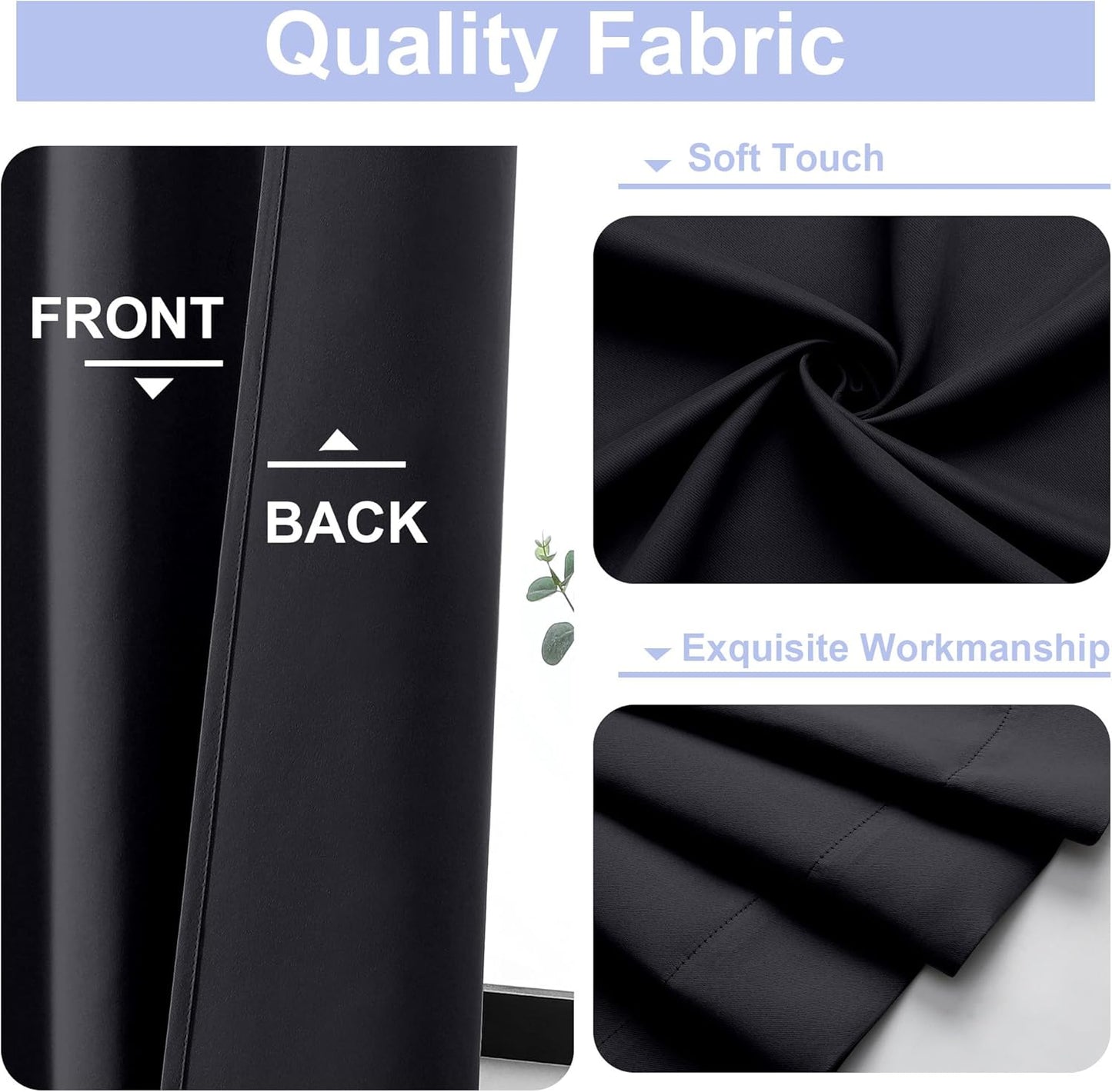 Simplebrand Ava Halloween Black Blackout Curtains for Bedroom 84 Inch Length 2 Panels Set, Solid Thermal Insulated Privacy Living Room Window Treatment Curtains Blackout Drapes, W50 x L84 Inch, Black