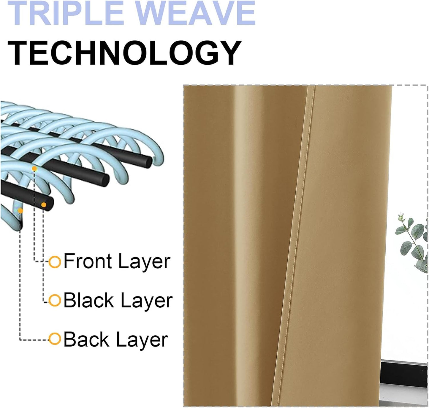 Simplebrand Ava Gold Blackout Curtains for Bedroom 96 Inches Long 2 Panels, Solid Thermal Insulated, Energy Saving Living Room Window Treatment Curtains Blackout Drapes, W40 x L96 Inch, Gold
