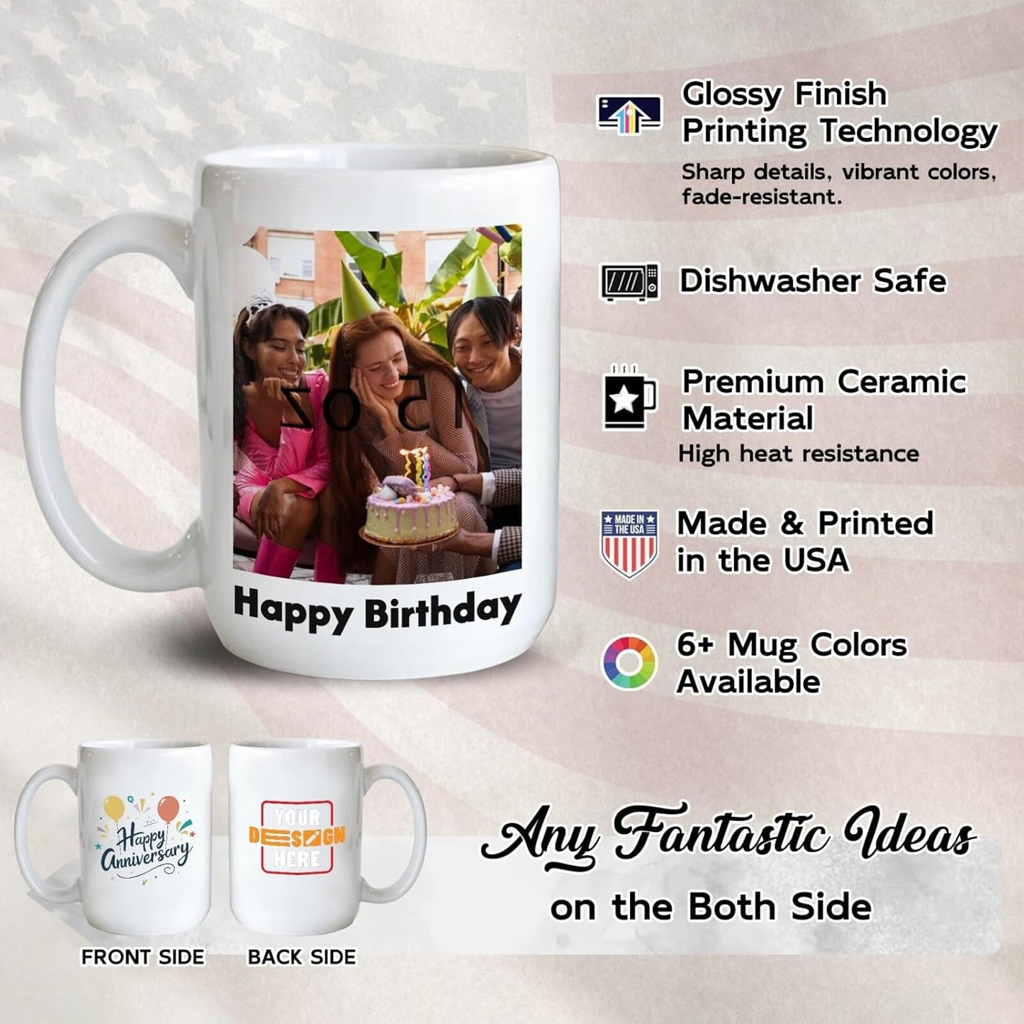 Ship Next Day Custom Mug Design Your Own Photo Text Personalized Picture Gifts for Women Men Customized Gifts Idea Personalized Coffee Mugs 15oz White Handle