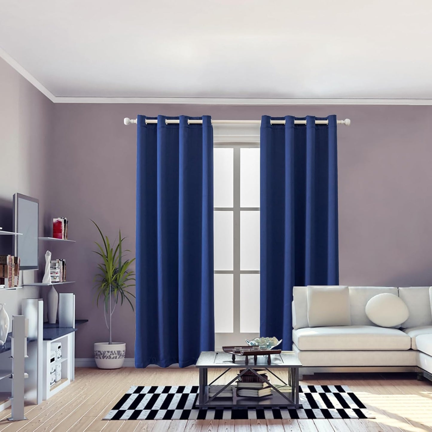 Anytime 100% Blackout Curtain Set, Thermal Insulated & Energy Efficiency Window Draperies for Guest Room, Full Shading Panels for Shift Worker and Light Sleepers（Navy Blue, 2 Panels, 52W x 108L）