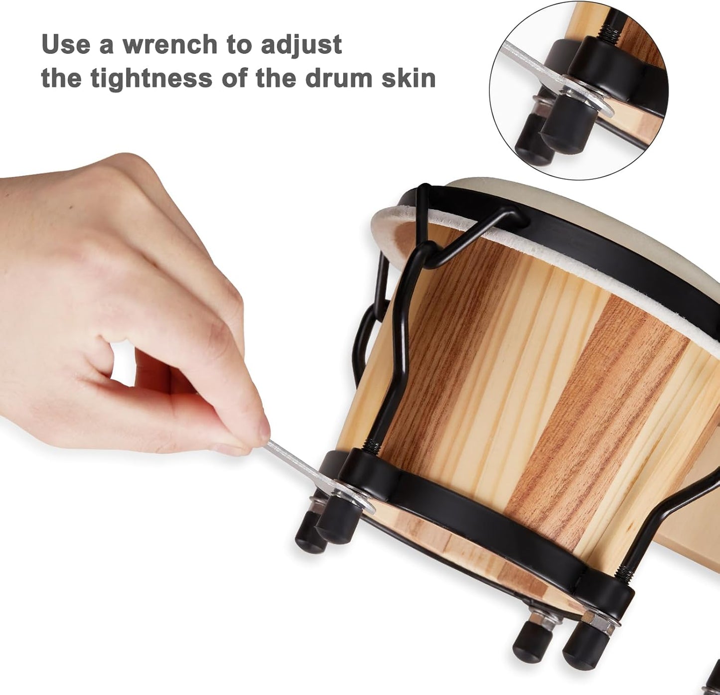 MUSICUBE Bongo Drum Set 4” and 5” Bongos for adults kids Beginners Professional Wooden and Metal Drum with Tuning Wrench