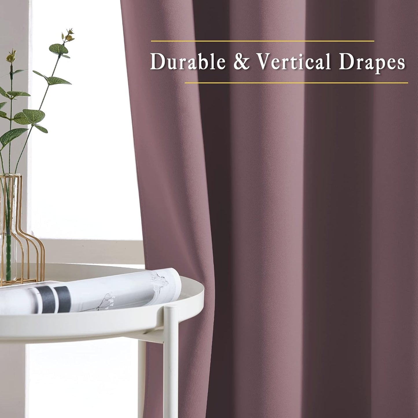 NICETOWN Room Darkening Curtains Extra Long 110 Inches, Grommet Thermal Insulated Weighted Window Treatments for Living Room/Farmhouse, W66 x L110, Dry Rose, 2 Panels