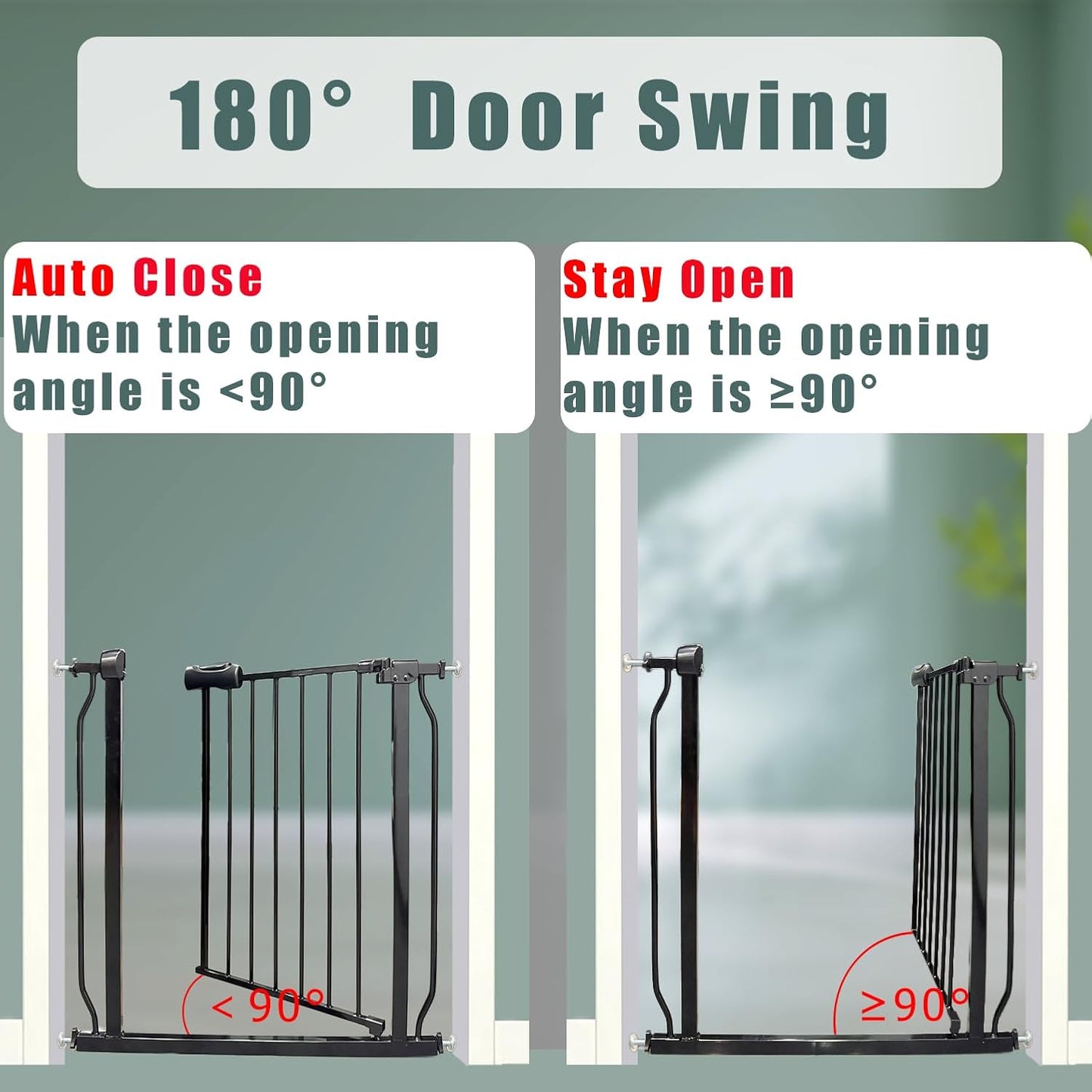 Heavy Duty Baby & Dog Safety Gate, Extra Wide 85.8-90.5 Inch,Black Metal, Pressure Mounted No Drilling Pet Gate for Large Openings
