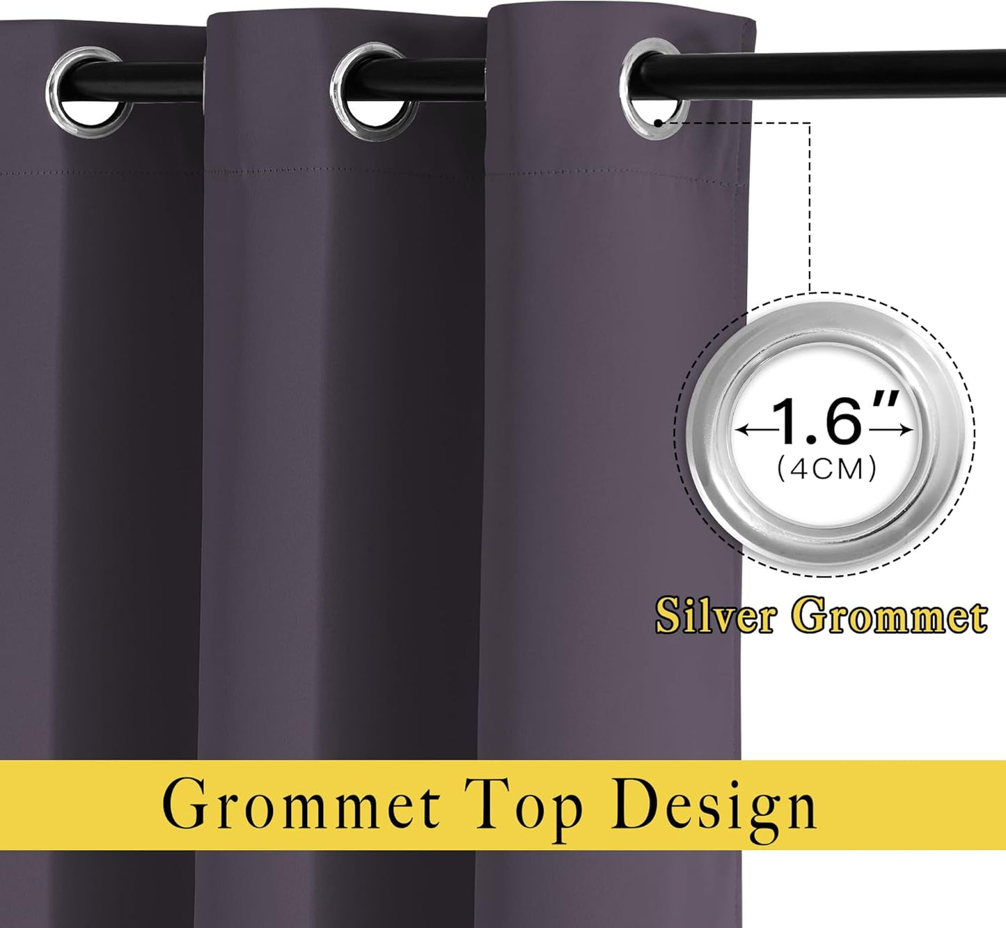 NICETOWN Blackout Curtains for Girls Room - Thermal Insulated Solid Grommet Room Darkening Curtains/Panels/Drape for Bedroom (Greyish Purple, 1 Pair, 66 by 90-Inch)