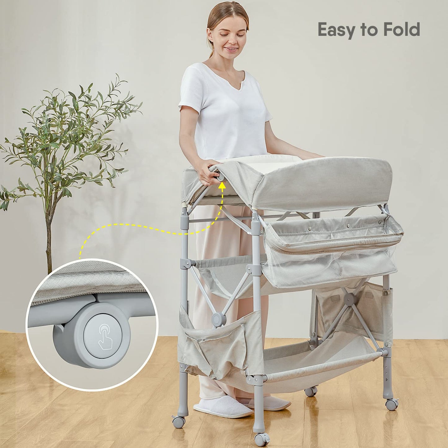 BabyBond Portable Baby Changing Table, Foldable Diaper Changing Table Dresser Waterproof Height Adjustable Changing Station for Infant and Newborn(Beige)