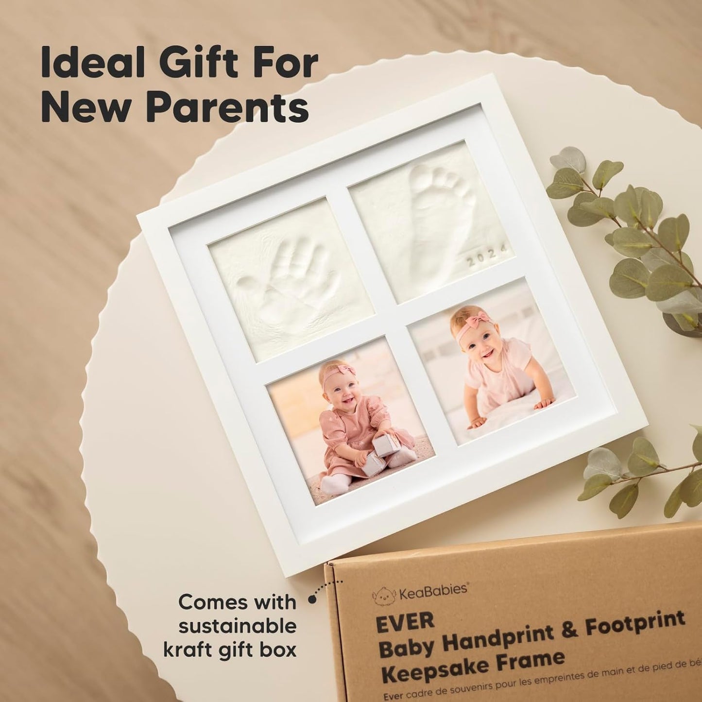 Baby Hand and Footprint Kit - Baby Footprint Kit, Clay Handprint Keepsake Frame, Nursery Picture Frame For Newborns, Personalized New Mom Gifts for Showers & Registry (Alpine White)