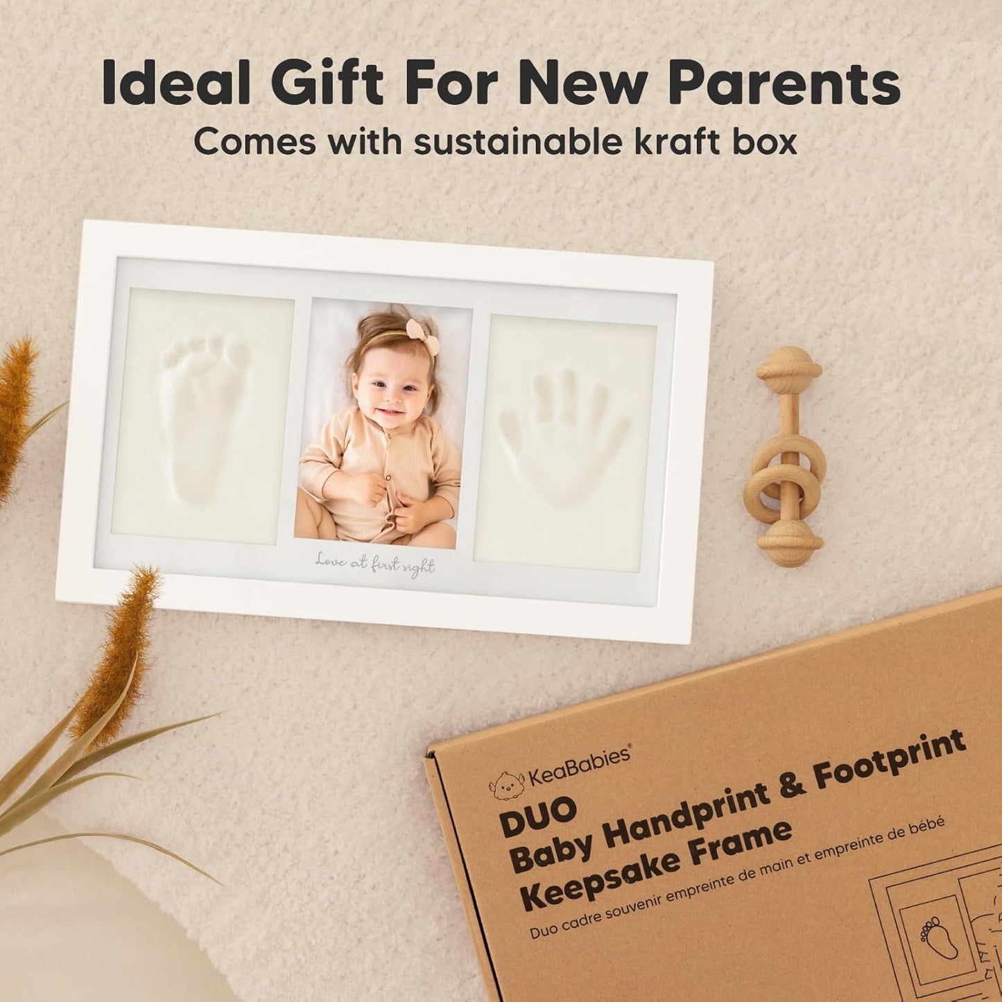 Baby Hand and Footprint Kit - Clay Handprint Keepsake Frame, Newborn Nursery Picture Frame, Personalized New Mom Gifts for Baby Shower & Registry (Alpine White)