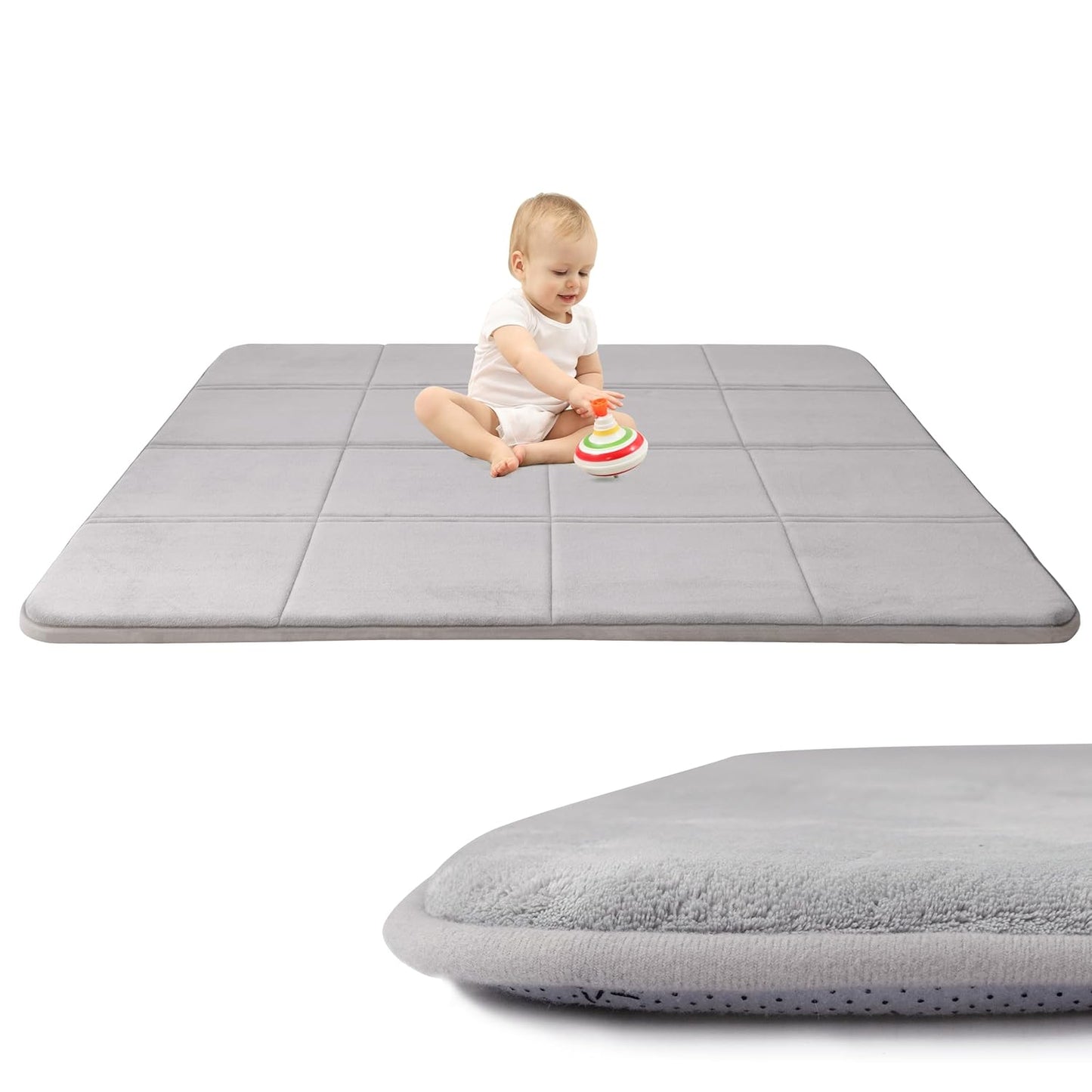 MAXYOYO 1.2" Thick Baby Play Mat for Floor, 78"x 78" Foldable Playpen Mat, Tummy Time Foam Mats Ultra Soft Support, Padded Carpet with Non-Slip Backing for Infant,Kids and Toddler Crawling, Grey