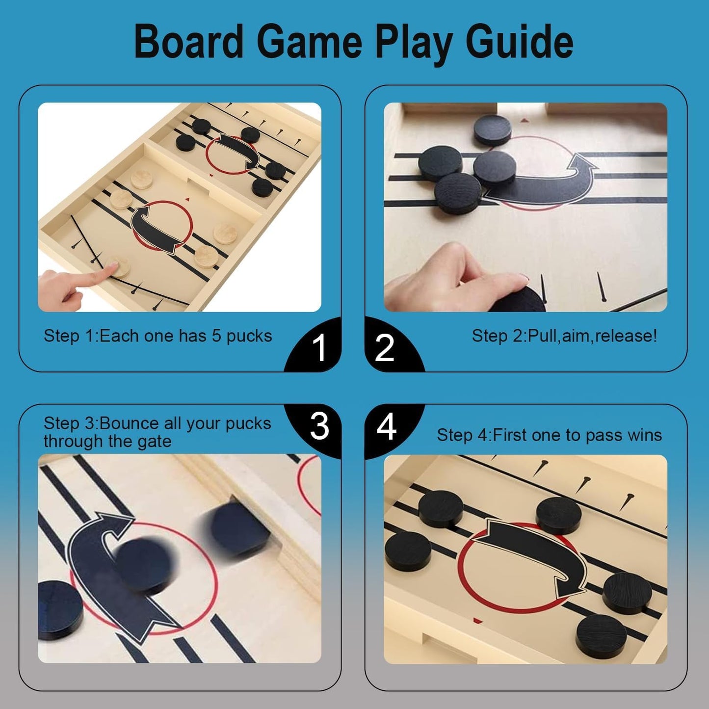 Large Sling Puck Game,Plastic Family Indoor Table Board Game for 2-4 Players,Fast Paced Super Winner Sling Hockey Board Games & Rapid Slingshot Battle Table,Christmas Stuffer Idea for 7 Age