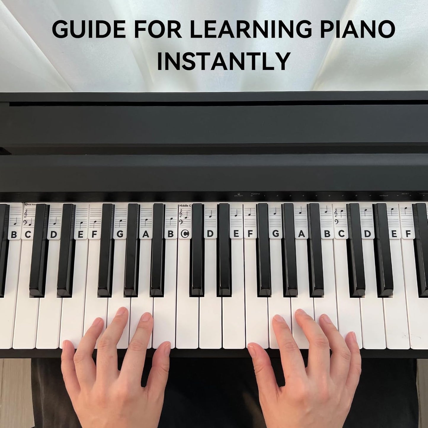 Piano Notes Guide for Beginner, Removable Piano Keyboard Note Labels for Learning, 88-Key Full Size, Made of Silicone, No Need Stickers, Reusable and Comes with Box (Classic Black）