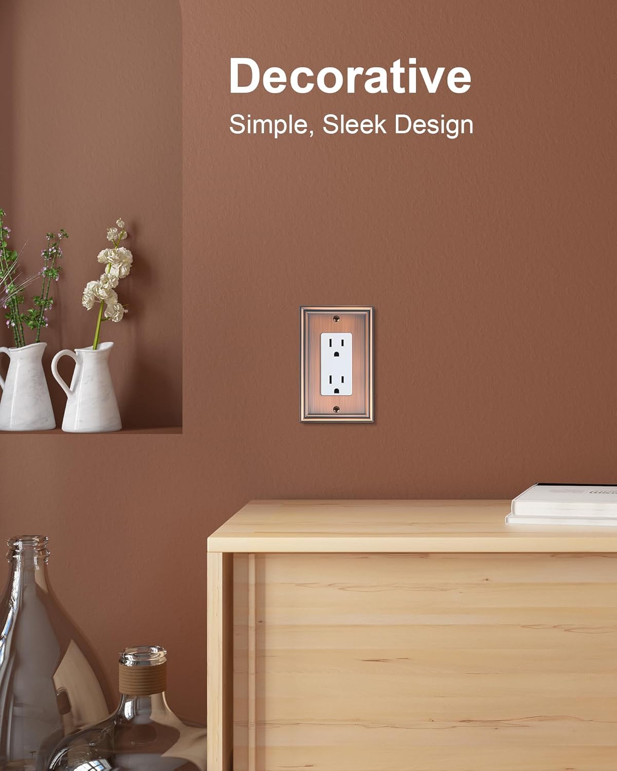 2-Pack Decorator Outlet Cover Plate, Antique Copper Decorative Switch Plates and Outlet Covers, Durable Zinc Alloy Wall Plates for Electrical Outlets, Receptacle, GFCI Outlet, Dimmer Switch